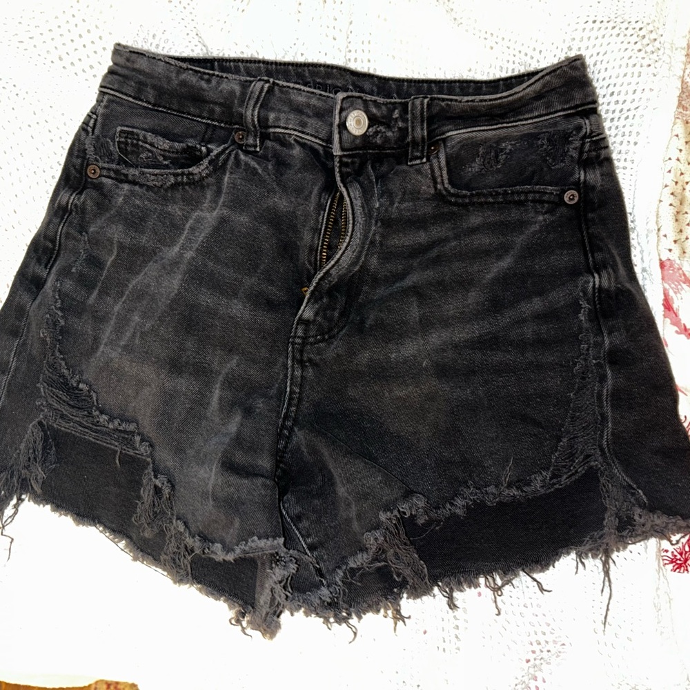 Black Distressed Jean Shorts